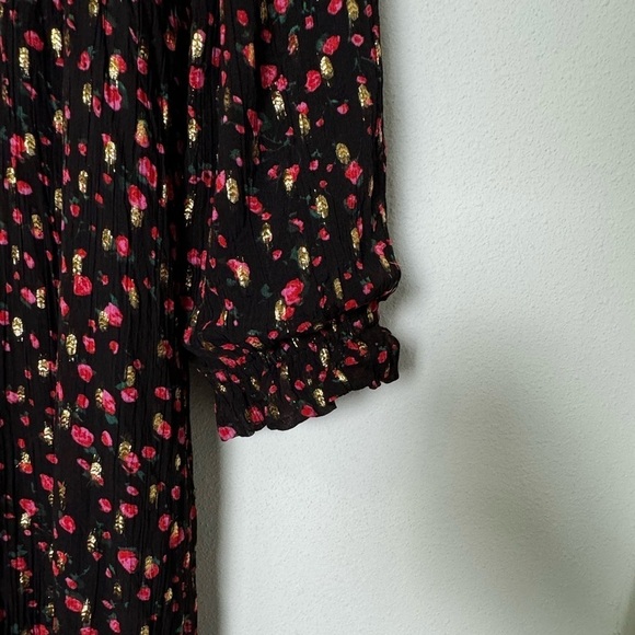 J.Crew Ruffleneck Mini Dress Metallic Rose Pattern Elastic Waist Size 12 - Picture 8 of 11